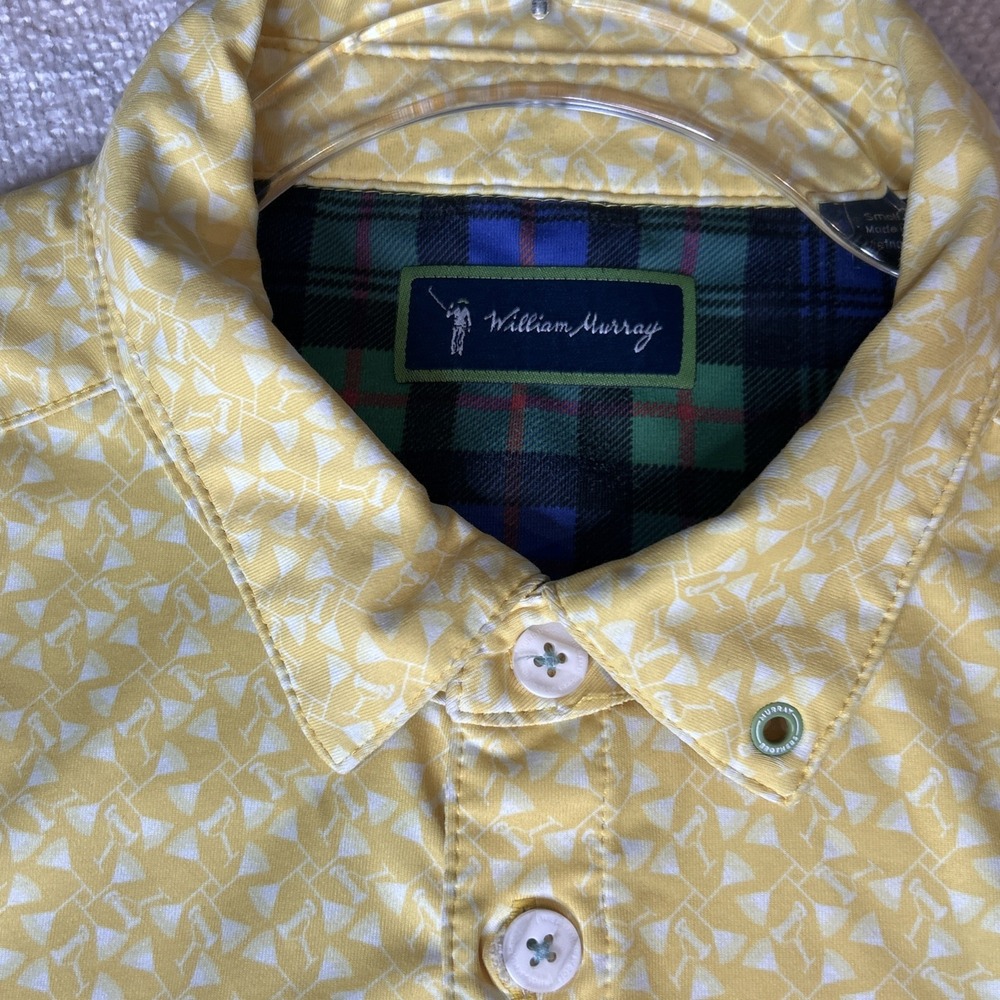 William Murray Golf Yellow Performance Mens Small Polo AOP Martini Print Preppy - Picture 10 of 10